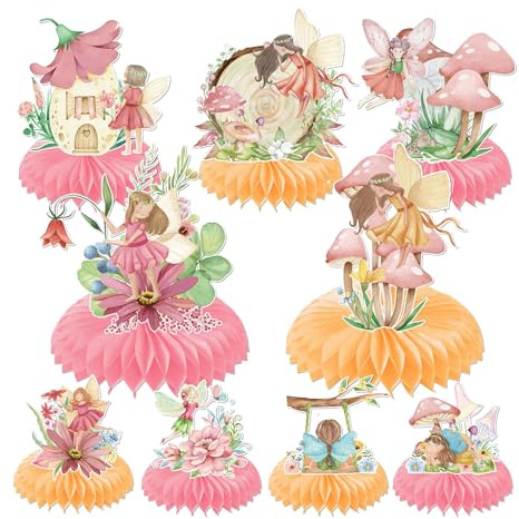 Bubaxuce Feen Waben Tischdeko Geburtstag Dekorationen - 9 Stück Feen Party Tischdeko für Tisch, Schmetterlings Blumen Feen Thema Party Dekorationen, Meine Feen Ersten