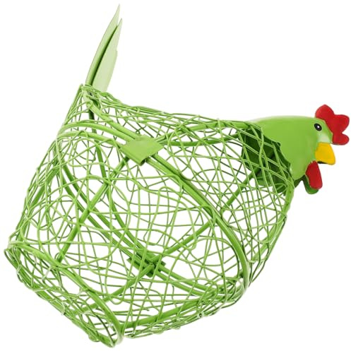LOLIPPYY Cestino le Uova a Forma di Gallina in Filo di Ferro Verde Chiaro, Contenitore Decorativo da Cucina Ampia Capacità per Conservare Uova, Aglio e Verdure, Cestino Portaoggetti