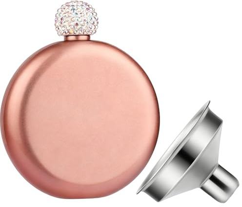 2 Pcs Hip Flask, 2 Piece Set with Funnel, Glitter Rose Gold Finish, Stainless Steel Construction, Portable Design for Various Occasions, 12 Ounce Capacity