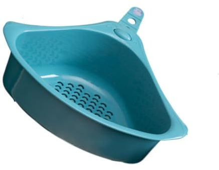IMIKEYA Panier D'égouttage Triangulaire Bleu en Plastique avec Ventouse et Boucle pour Évier, Support Stable et Facile à Installer, pour Rangement la Cuisine et Salle de Bain
