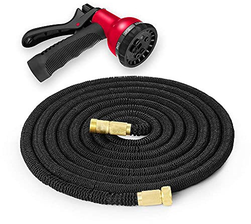 Trueshopping 22.5m Expandable Flexible Garden Hose Pipe - Retractable Hose with 8 Pattern Spray Gun and Solid Brass Connectors - Essential for Car Washing & Plant, Grass and Vegetable Watering - 75ft