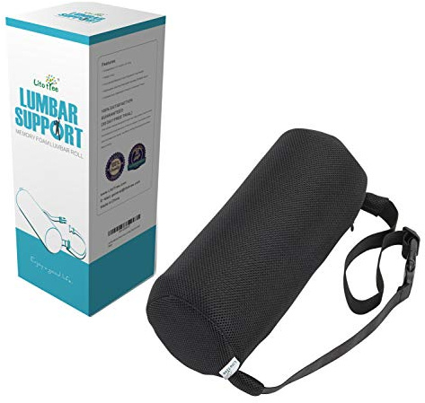 LitoTree Lumbar Roll for Back Support - 100% Memory Foam - Optimized Firmness - 11 Inches Long with 4.5 Inches Diameter - Breathable Mesh Pillow Cover - for Comfortable Alignment and Support