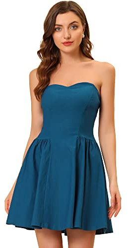 Allegra K Donna Mini Abito Arruffare Manica a 3/4 Orlo Manicotto Un-Linea Corto Chiffon Blu M