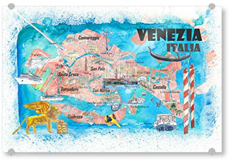 artboxONE Acrylglasbild 30x20 cm Städte Venedig Illustrierte Karte - Bild venedig dorsoduro
