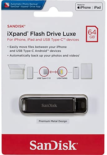 SanDisk iXpand Luxe 64GB 2-in-1 Flash Drive with Lightning and USB Type-C Connectors for iPhone and iPad - Amazon Vine
