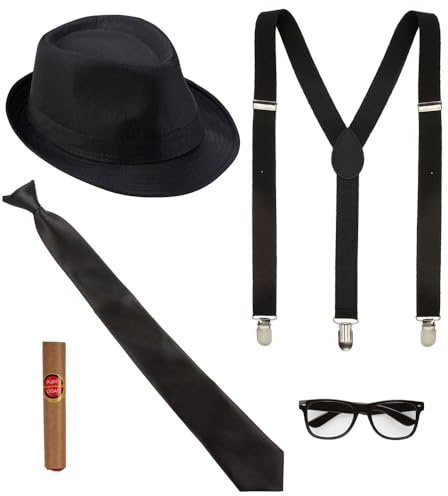 W WIDMANN MILANO Party Fashion - 68558 - Set di costumi da Re del Blues, 5 pezzi, cappello, bretelle, cravatta, occhiali e sigaro, Charleston, gangster, boss mafioso