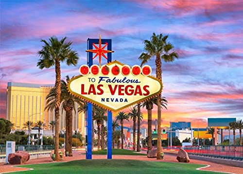 BELECO Toile de Fond en Tissu de 2,1 x 1,5 m – Panneau « Welcome to Fabulous Las Vegas Nevada » – Toile de Fond pour Photographie – Décorations de fête sur Le thème du Casino – Fond Photo