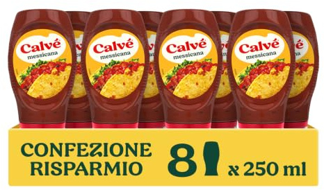 Calvé, Salsa Messicana, 8 Pezzi da 250 ml, Salsa Piccante Extragusto con Pomodoro e Peperoncino, Ideale per Tacos, Burritos, Nachos, Tortillas, Carne e Verdure