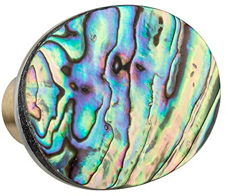 KYEYGWO 4 Stück Abalone Muschel Möbelknöpfe, Weiß Muschel Edelstein Schubladenknöpfe Messing Schrankknöpfe für Haus Decor Ziehgriff Stein Schrankknöpfe Kommoden Oval Knöpfe
