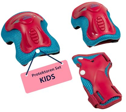 HUDORA Kinder Protektoren Set – 6-teilige Schutzausrüstung für Mädchen und Jungen – Knieschoner, Ellbogenschützer und Handgelenkschoner ideal für Inliner, Rollschuhe, Skateboard & Roller, Berry Gr. S