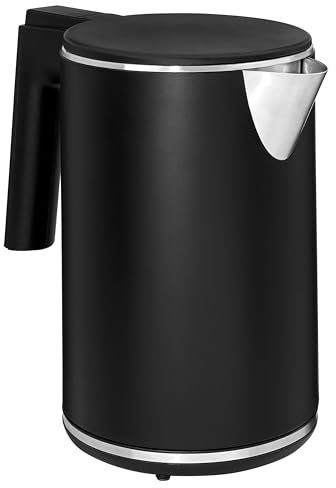 GUTFELS Wasserkocher WATER 2020 | Elektrischer Wasserkocher mit Kalkfilter 2200 W | Doppelwandig | 1 Liter | Überhitzungs-/Trockengehschutz | Schwarz