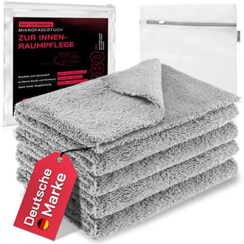 STARKL® 4X Mikrofasertücher Auto zur Innenraumpflege - ultraweiche Reinigungstücher in 40x40cm - Cockpit Tücher zur Autoreinigung - Profi Microfasertücher - Microfasertuch Autopflege in 380GSM