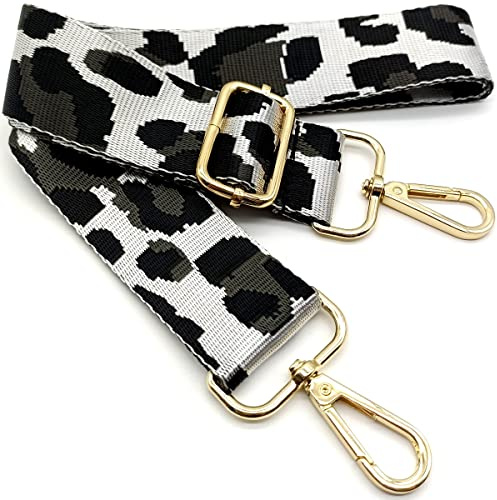 Verstellbarer Schultergurt für Taschen Weiß Leopardenmuster, Taschengurte zum Wechseln, Taschengurt Breit mit Karabiner Gold, 80-130 cm Tragegurt Tasche für Damen Schulterriemen, Handtasche, 3.8cm, 56
