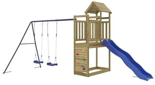 vidaXL Spielturm, Klettergerüst mit Rutsche Schaukel, Kinder Kletterturm mit Holzdach, Spiel-Zubehör für Garten, Holz Spielplatz, Imprägniertes Kiefernholz