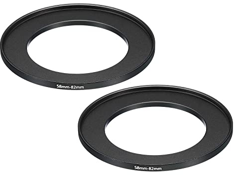 PATIKIL 58mm-82mm Metal Step Up Ring, 2 Pack Camera Lens Filter Adapter Ring Aluminum Filter Adapter Ring for Camera Lenses Hood, Black