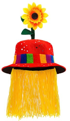W WIDMANN MILANO Party Fashion - Clown hat with hair and sunflower, circus clown, comedian, joker, fabric hat
