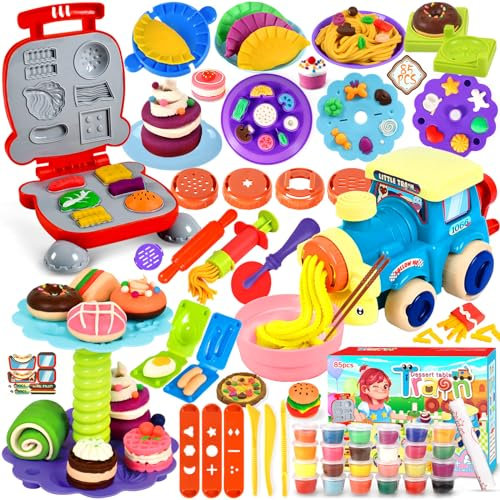 ZLPBAO Knete Set Knetwerkzeug für Kinder, 85 Stück Knete Zubehör mit 24 Dosen Knete Kinder Plastilin Werkzeuge Nudelmaschine Spielset Burger Eiscreme, Spielzeug Geschenk mädchen & Junge 2-10 Jahre