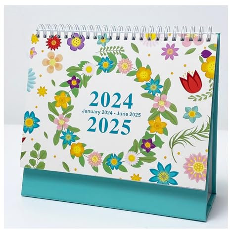 Ideale Kalender Dicker Papierkalender, stehend, umklappbarer Desktop-Kalender von Januar 2024 bis Juni 2025 mit Metallring Twin for das Home Office Attraktiver Kalender (Color : Green A)