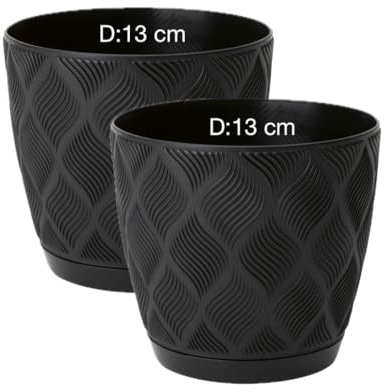 MELTOM Übertopf ECO 100% recycelt Blumentopf Kräutertopf mit Untersetzer 3D Muster 2er-Pack (Schwarz, S- 13 cm)