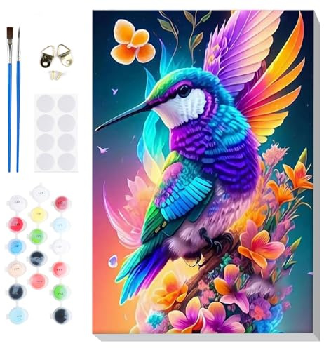 Lxmsja PáJaro Pintar por Numeros Adultos con Marco, DIY Colibrí Cuadros para Pintar Colorear por Números Lienzos, Pintura Acrilica Manualidades Adulto Decoracion Hogar Pared 20x30cm
