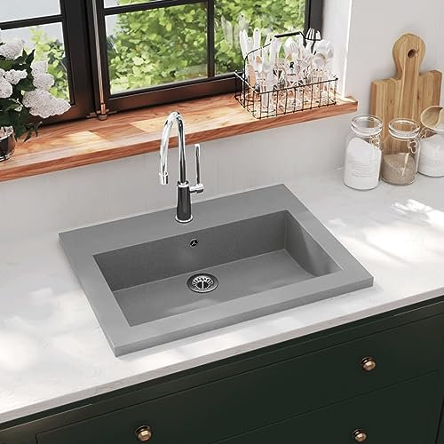 ShGaxin Waschbecken aus Granit, 600 x 450 x 120 mm, Grau, Aufsatzwaschbecken für Badezimmer, Waschbecken