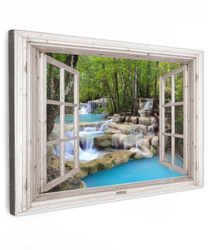 MuchoWow© Bilder Groß XXL Wohnzimmer Deko Modern Wandbild Kunstdruck | 120x80 cm - Leinwand Bild Schlafzimmer über Bett Room Decor Geschenke Ausblick - Wasserfall - Natur - Bäume