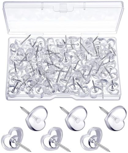 200Pcs Transparent Herz Reißzwecken, Map Pins Pinnwandnadeln Flach Reißnägel Deko Reissnägel pinnadeln Reißzwecken Heftzwecken Push Pins Pinnadeln für Handwerk Korkplatte Fotos Postern Büro