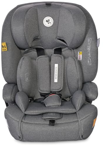 Lorelli Auto Kindersitz Benevento mit Isofix i-Size, Mitwachsender Autositz für Kinder von 76-150 cm, Babysitz, Autokindersitz, Einstellbare Kopfstütze, 5-Punkt-Sicherheitsgurt, grau