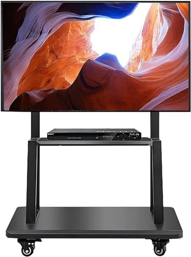 Mobiler TV-Wagen, passend für 75 65 50 55 60 Zoll Fernseher, schwarzer höhenverstellbarer, bodenstehender, rollender TV-Ständer, Krankenhaus-TV-Display-Wagenständer, 1 Stück
