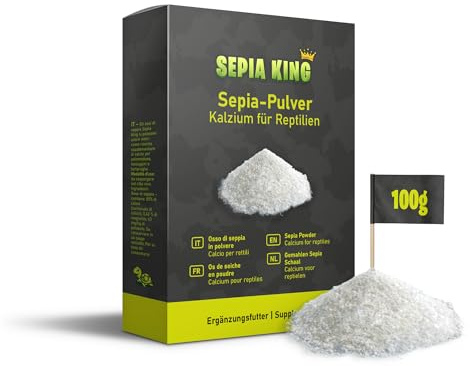 Sepia King - Poudre de sépia – Calcium pour tortues, agames barbus, reptiles – coquilles de sépia moulues – saupoudrer les aliments, insectes – chaux alimentaires, chaux terrarium – 100 g