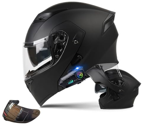 Motorcycle Modular Helmet with Bluetooth Full Face Flip Up Motorbike Helmet with Anti-Fog Dual Visor ECE Approved Crash Helmets Built-in Dual Speaker Microphone for Adult Men Women