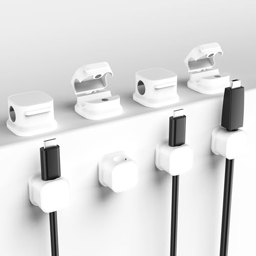 Cilffora Magnetic Cable Holder Clips, No residue Cord Cable Management, Wire Holder Organiser, Desk Tidy, Phone Charging Cable Keeper for USB, HDMI, Wall, PC, Car, Office, Home - White