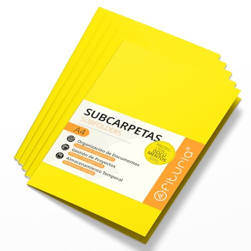 Schnellhefter Pappe A4, Mappen für Dokumente 180g, Klassifizierungsmappe für Unterlagen, Packung mit 50 Stabilen Schnellheftern in Verschiedenen Farben und Archivierung - Ofituria (Intensives Gelb)