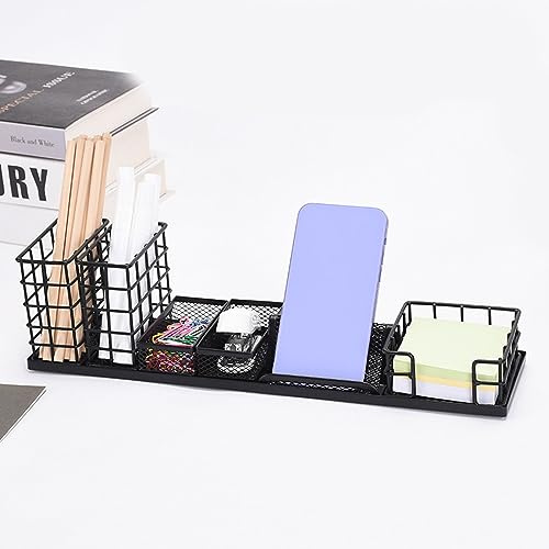 Rankomu Schreibtisch-Organizer aus Metallgeflecht, 7-teilig, multifunktionales Bürozubehör-Set, Handy-Halterung und Büroklammer-Aufbewahrung, Eisen-Netz-Design, Schwarz