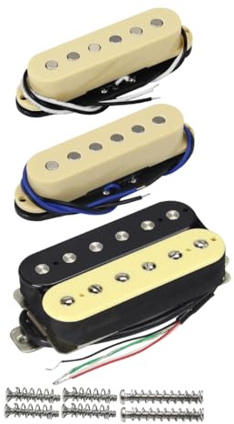 FLEOR Alnico 5 HSS Single-Coil+Humbucker-Tonabnehmerhals, Mitte + Steg-Tonabnehmer (14–15 K) Set, cremefarben