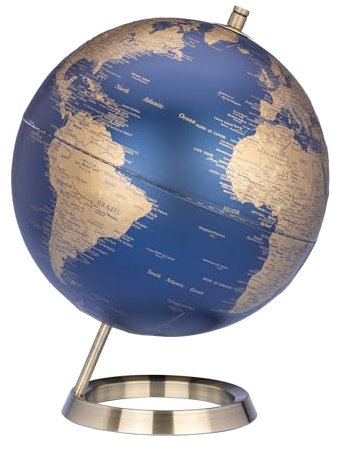 TROIKA Globus 23,5 GRAD matter Globus dunkelblaue Meere & goldfarbene Landflächen Ø 25 echtes Kartenrelief verchromter Metallfuß in gebürsteter Optik, weicher Filzboden