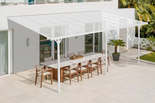 Pérgola/cochera de Aluminio Cazeboo, KLEO Carport, 1000 x 300 cm, Blanca, pérgola adosada, 30 m², Techo de policarbonato