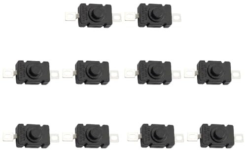 10 x Druckknopfschalter, Ein/Aus, selbstsichernd, 1,5 A, 250 V, Mikro-Steuerschalter, 2-poliger selbstschließender Druckknopfschalter für Taschenlampe, Kupfer, flacher Stift