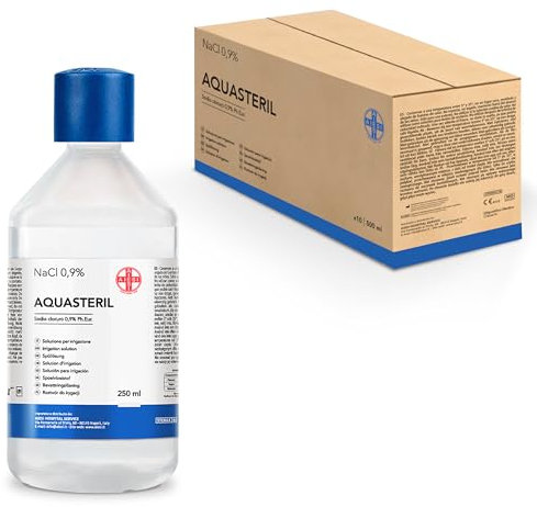 AIESI® Soluzione fisiologica salina per lavaggi nasali ed irrigazione 500 ml sterile con tappo richiudibile AQUASTERIL (Confezione da 10 pezzi), Sodio cloruro 0,9%