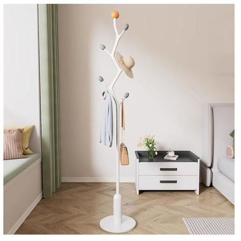 Metall Garderobenständer mit 6 Haken Freistehend Flur Baum Garderobenleiste zum Aufhängen von Mützen Schals Taschen Moderne Garderobe mit stabilem Boden Weiß