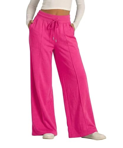 GRMLRPT Dambyxor, joggingbyxor för kvinnor, långa sportbyxor lös dragsko, säckig breda ben, byxor, fritidsbyxor, sweatpants med fickor (flerfärgade, S-XXL), ROSA, L
