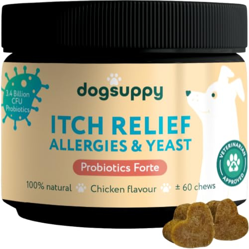 DogSuppy Itch Relief For Dogs – Relieves Itching, Scratching, Licking, Allergies & Yeast, 100% Natural, Supports Gut Health & Immunity – For Small, Medium & Large Dogs (1x Itch Relief, With chicken)