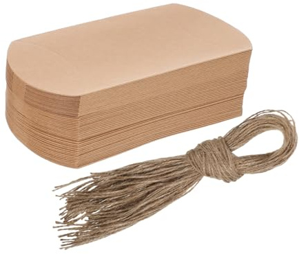 MUCKLILY 50 Stück Kleine Kissen Kraftpapierboxen Vintage Stabile Pralinenschachteln Mit Schnur Geschenkverpackung Für Hochzeit Party Süßigkeiten