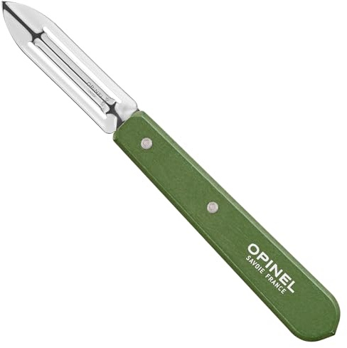 Opinel Schäler N°115 Kaki – Edelstahlklinge 6 cm, ergonomischer Hainbuchenholzgriff, Khaki-Farben, spitze Klingen-Ecke, langlebiges Kochwerkzeug aus Frankreich, Dunkelgrün