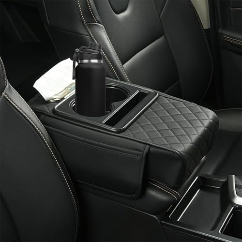 Auto Mittelkonsole Armlehne Kissen, Universal Center Console, Mittelkonsole Auto Box Matte, Auto Armlehnenkissen Auto Armlehnen Polster mit 2 Autositz Organizer Aufbewahrungstaschen (Schwarz)