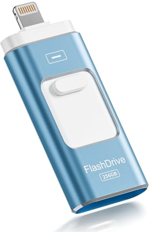 ROSPE MFi USB Stick 256GB for iPhone, Lightning & USB-C Stick, Grayish Blue