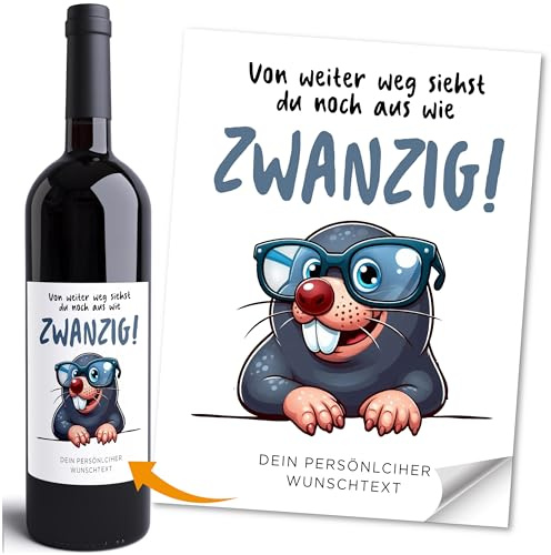 Moonworks® Weinetikett Geburtstag personalisiert Spruch Dein Wunschtext Anpassen Flaschenetiketten selbstklebend Weiss unisize