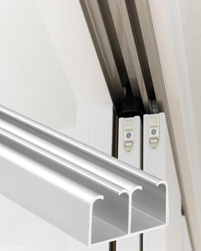 Minglez Sliding Door Kit 4/5 / 6/8 / 10/12 Ft Barn Door Hardware Kit for 2 Doors, Bedroom By-Passing Door Track Set for Top Hung, Interior Sliding Door Rail Wall Mount(Style 2,11.5FT/352cm)