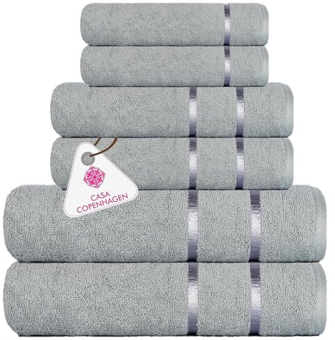 Casa Copenhagen Eternal 6-teiliges Handtuchset, Grauviolett, 500 g/m², 2 Badetücher, 2 Handtücher, 2 Waschlappen aus weicher ägyptischer Baumwolle für Badezimmer, Küche und Dusche