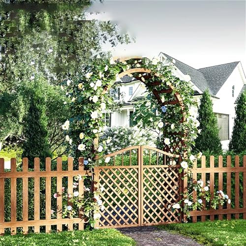 Stabiler Gartenbogen aus Holz mit Tor, Pergola-Spalier für Kletterpflanzen, perfekt für Wege und Hochzeitsdekorationen (braun)